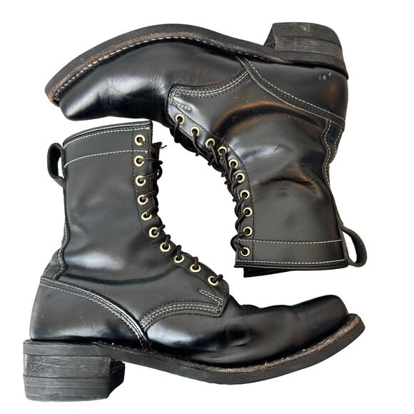 Dayton Boots Sidekick Black Leather Mens 9 Canadian Work Biker Goth Emo Punk - Picture 4 of 14